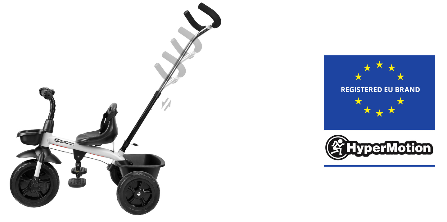 HyperMotion TOBI VECTOR kolmerattaline jalgratas - igavesed täispuhutavad rattad + tõukeratas. Värv: helehall.