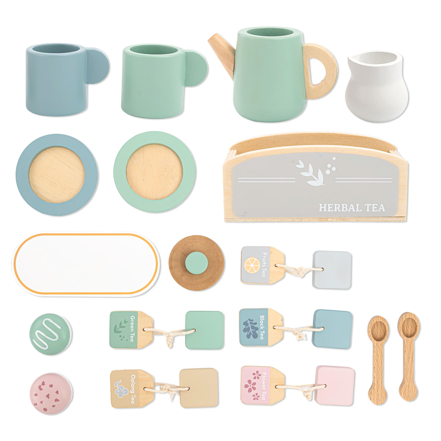 Suur puidust teekomplekt koos kandikuga - 18 toodet