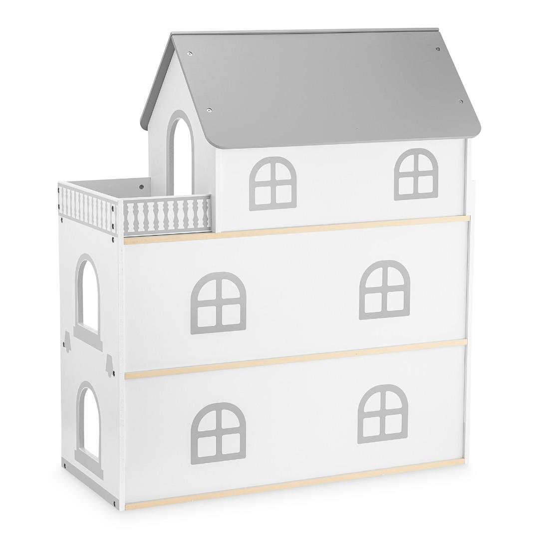 Valge puidust nukumaja koos terrassi ja tarvikutega