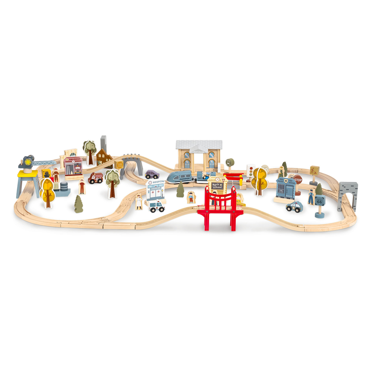 Puidust linnaraudtee elektrirongiga - liikuv kraana, laev, sillad