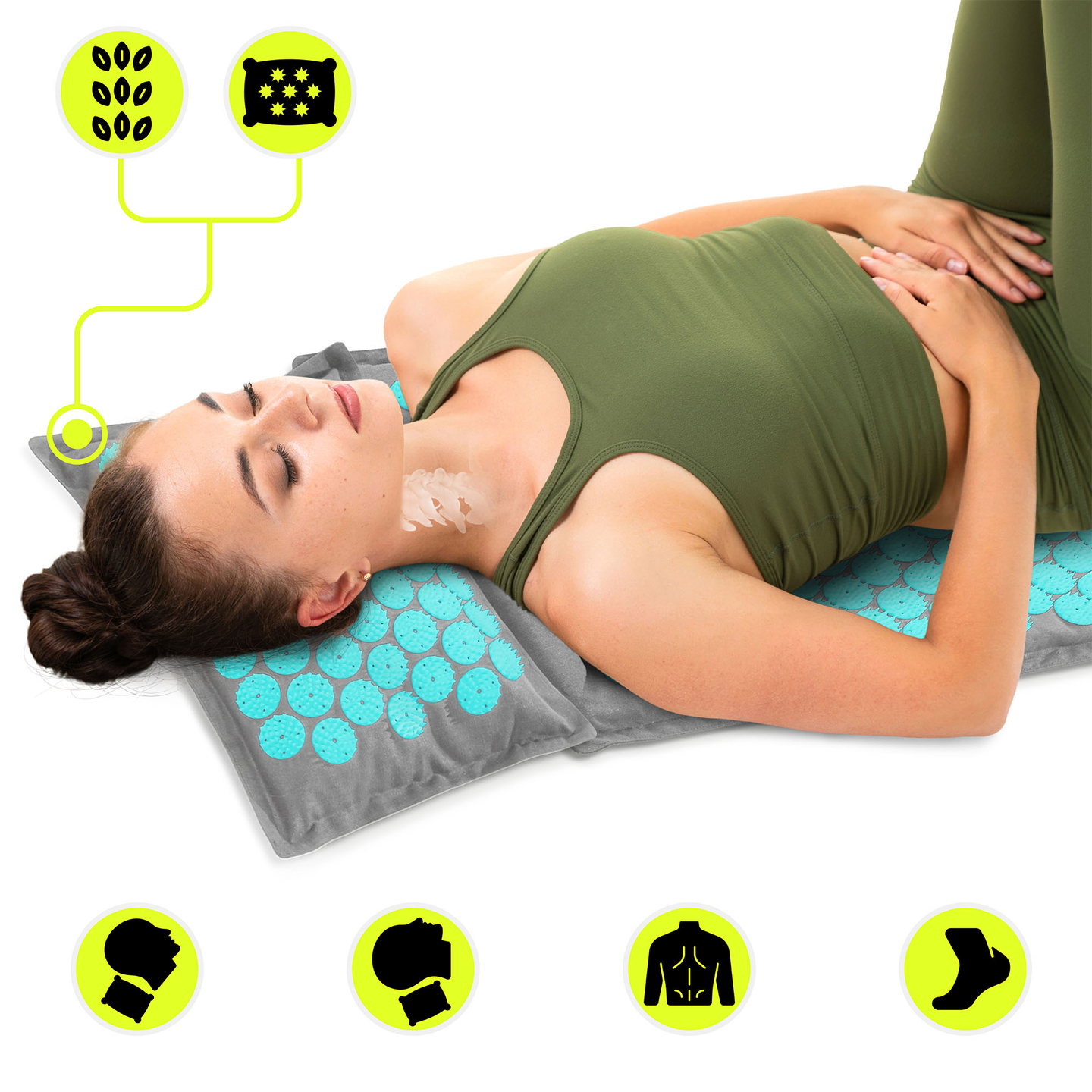 Öko-linane nõelravimatt kookoskiudude ja tatrapadjaga – 68 cm HyperMotion hall-münt