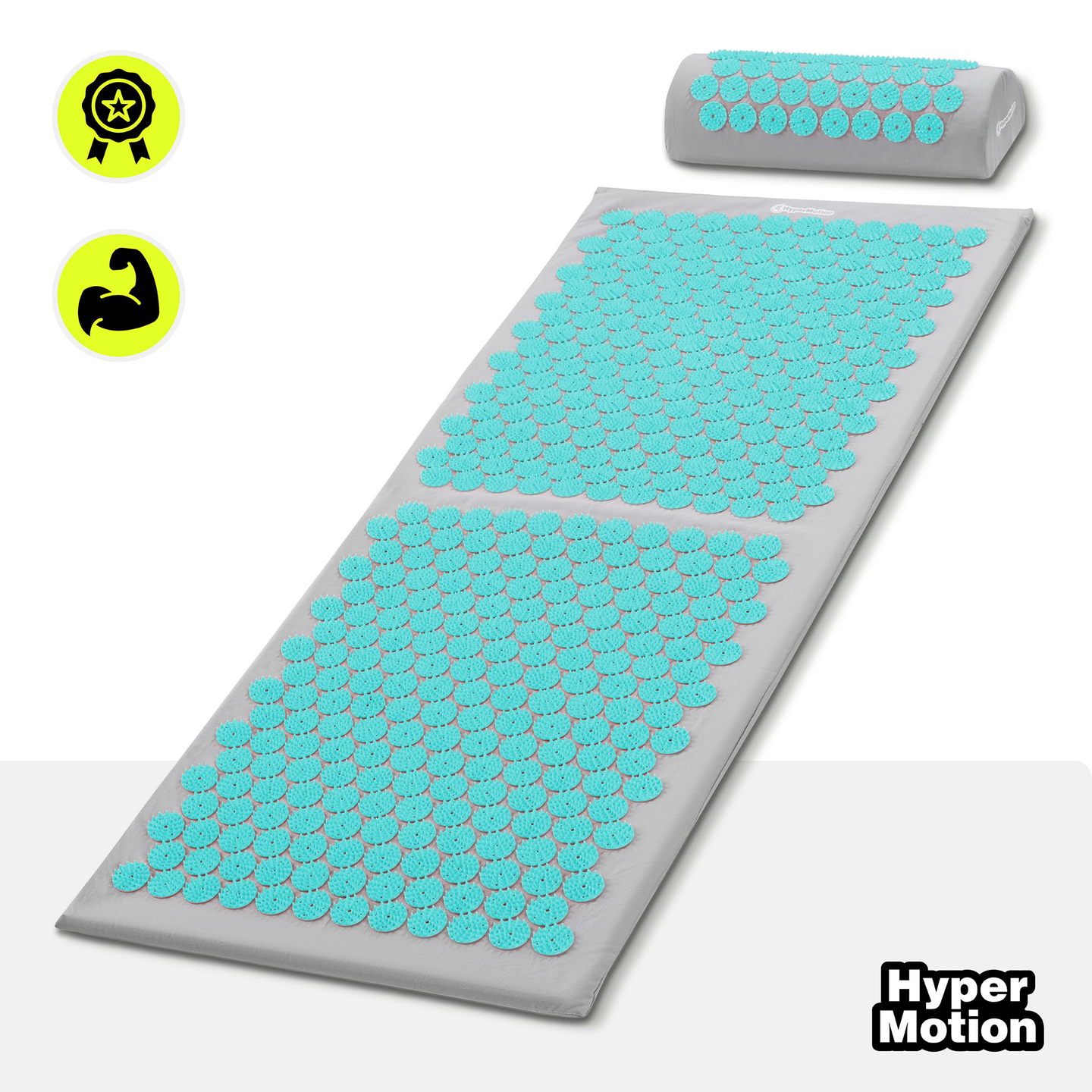 Suur nõelravimatt padja ja kattega - 130 cm HyperMotion hall-mündiroheline