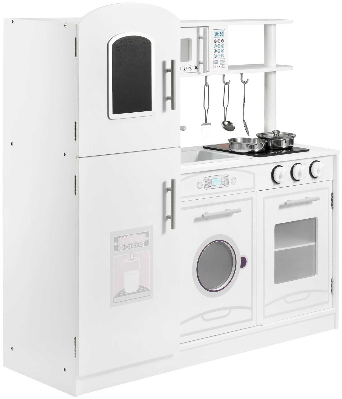 Suured puidust valged köögitarvikud ja esiliin