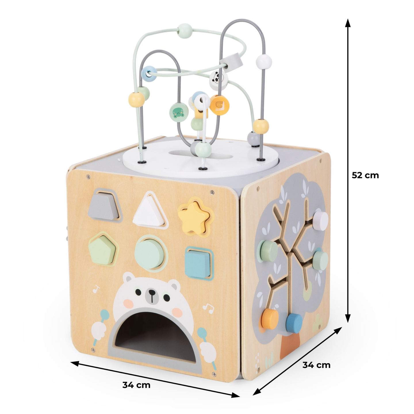 Suur puidust tegevuskuubik koos aasaga - Montessori