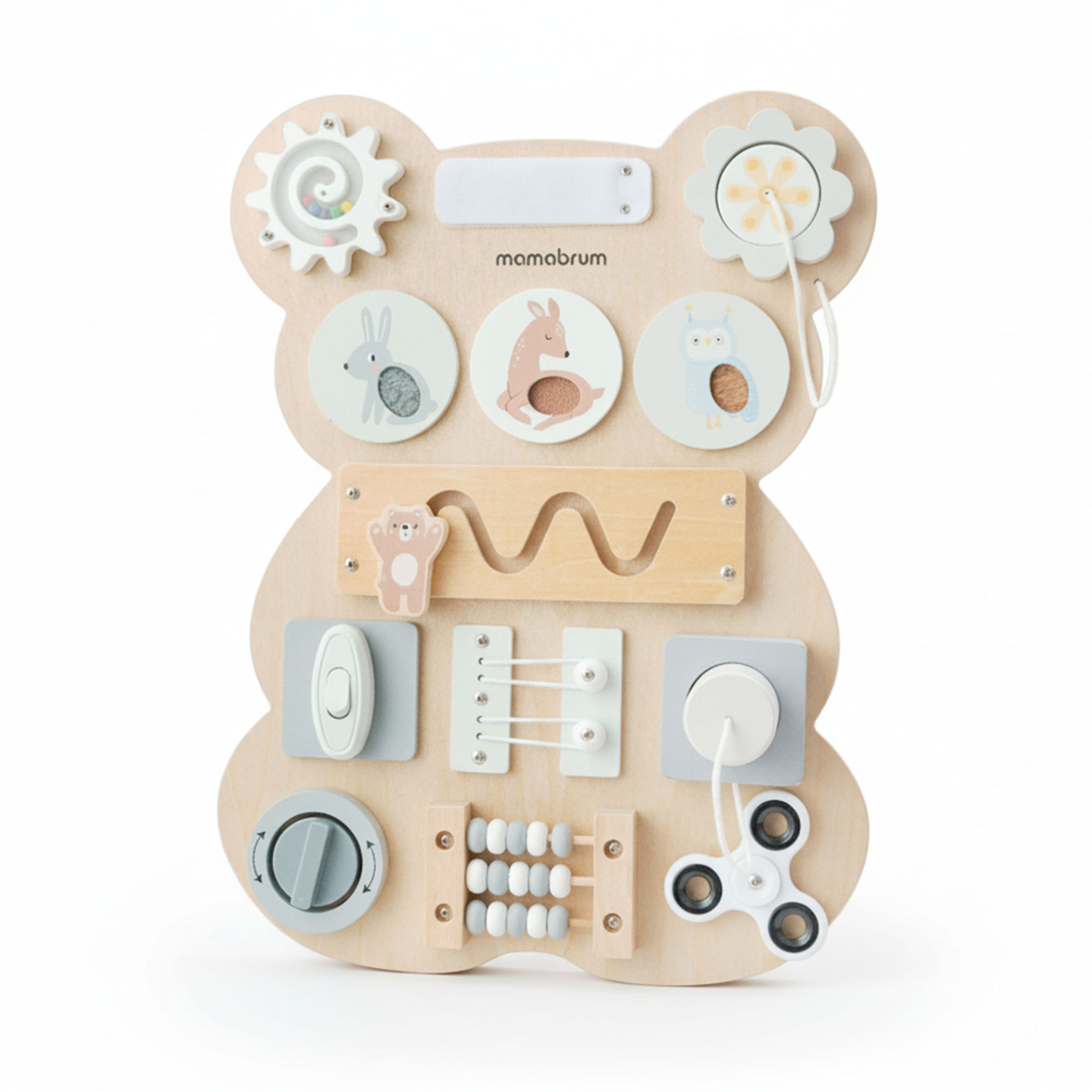 Puidust Montessori kaisukaru manipulatsioonilaud - sensoorne iseseisvuse õppimine: takjapael, pistik, labürint, klõpsatusnupp