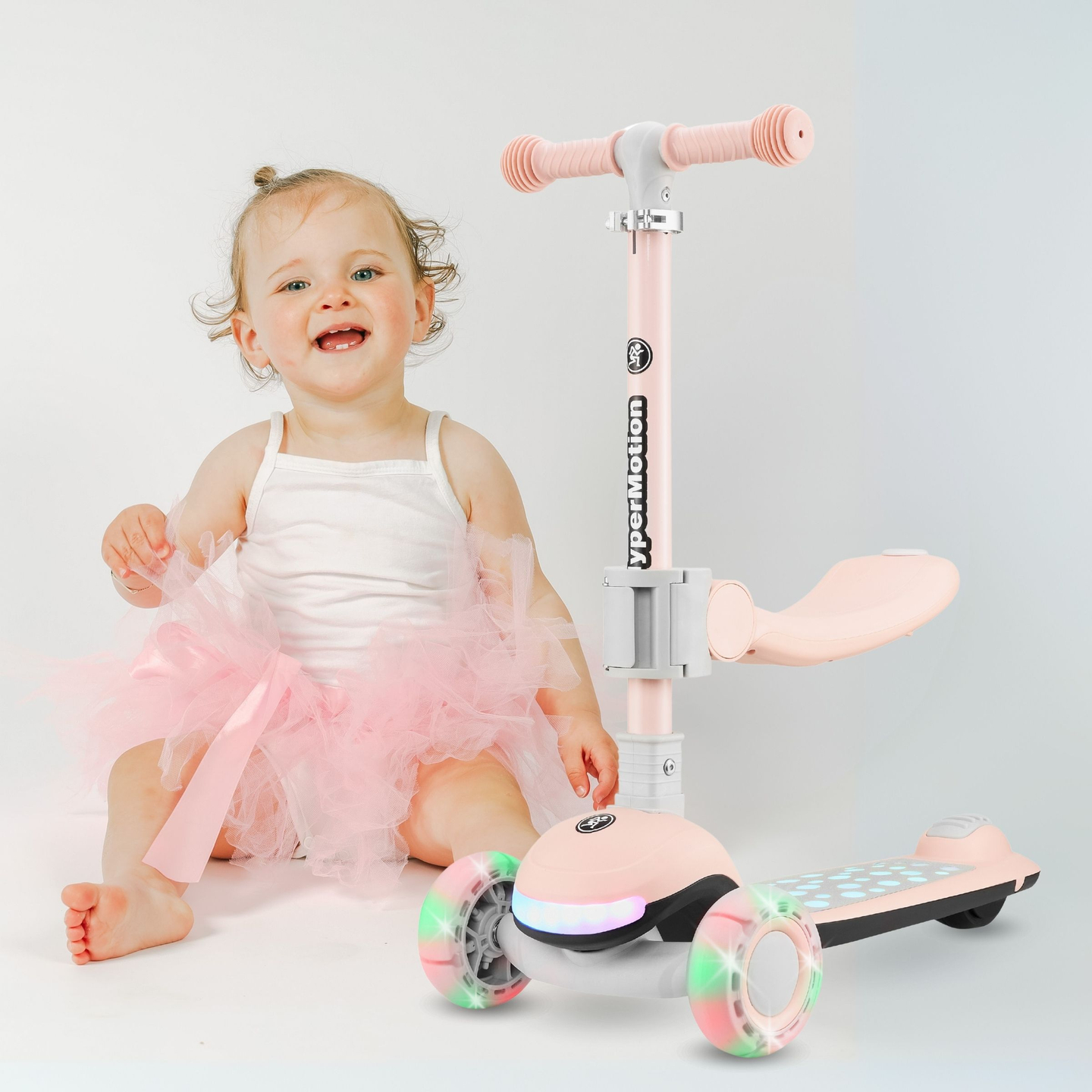 HyperMotion LUMI 3-in-1 tasakaaluroller - valgustatud platvorm ja LED-rattad, värv roosa