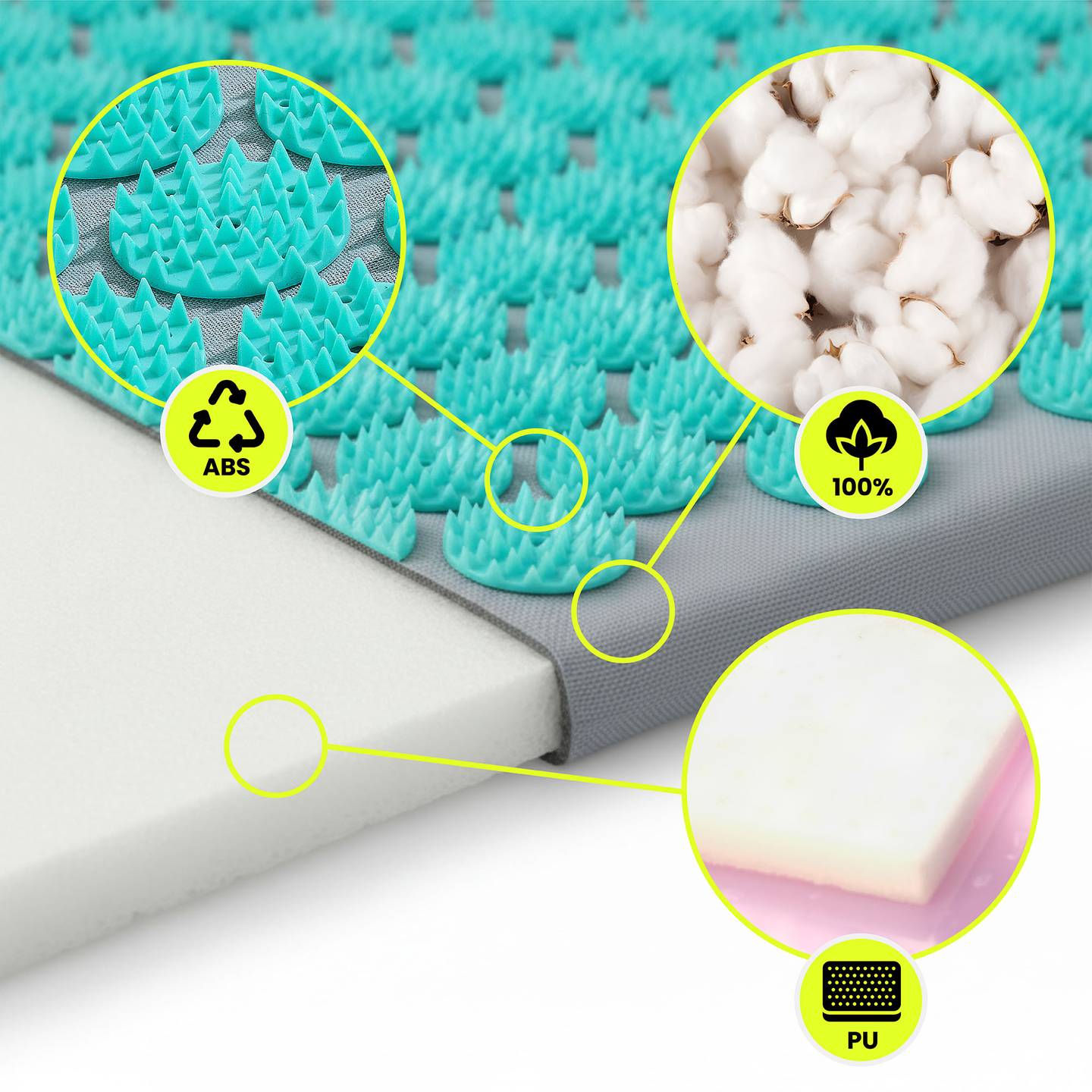 Suur nõelravimatt padja ja kattega - 130 cm HyperMotion hall-mündiroheline