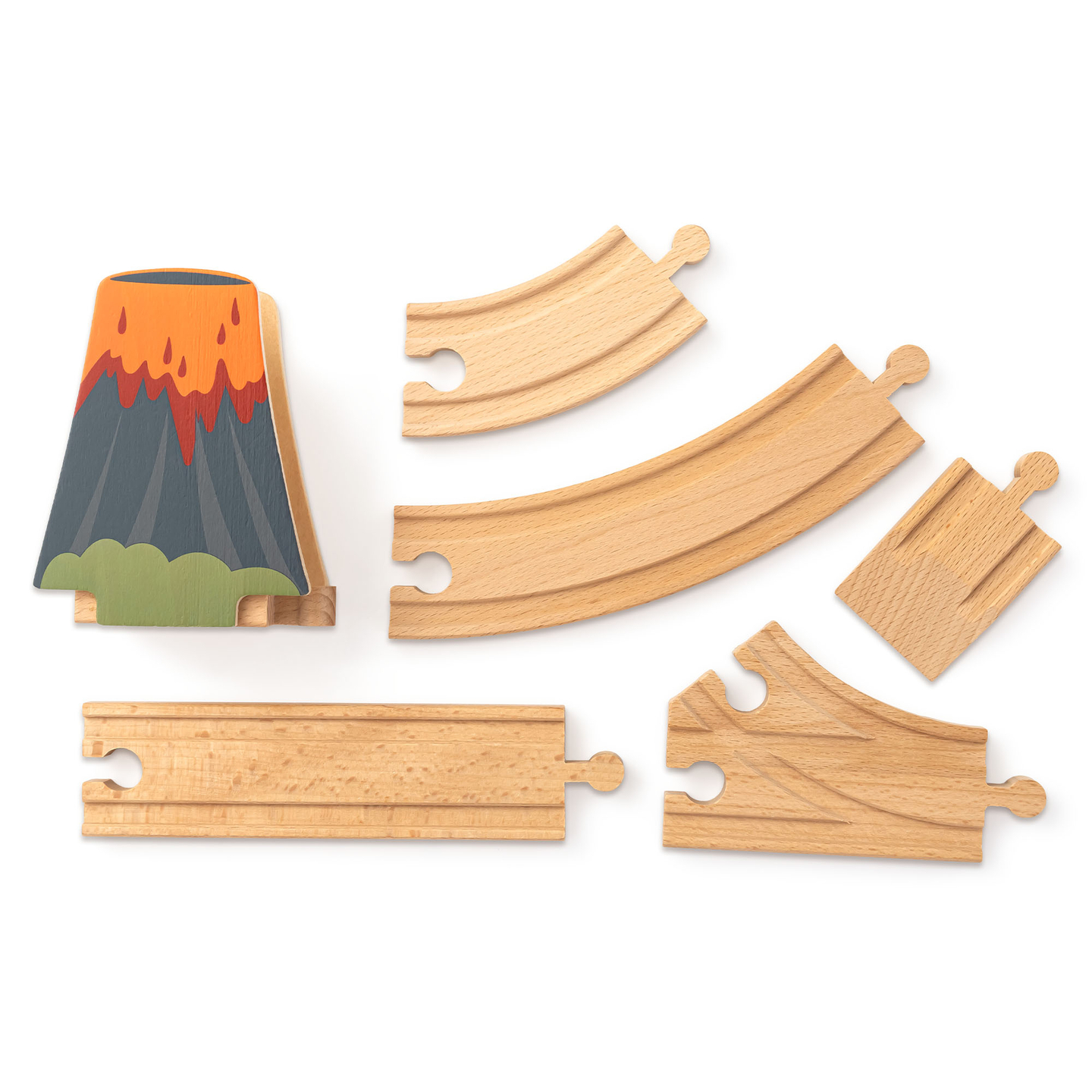 Dino Park puidust rong libisemisvastase matiga - dinosaurused, rong, rööpad, vulkaan, kell