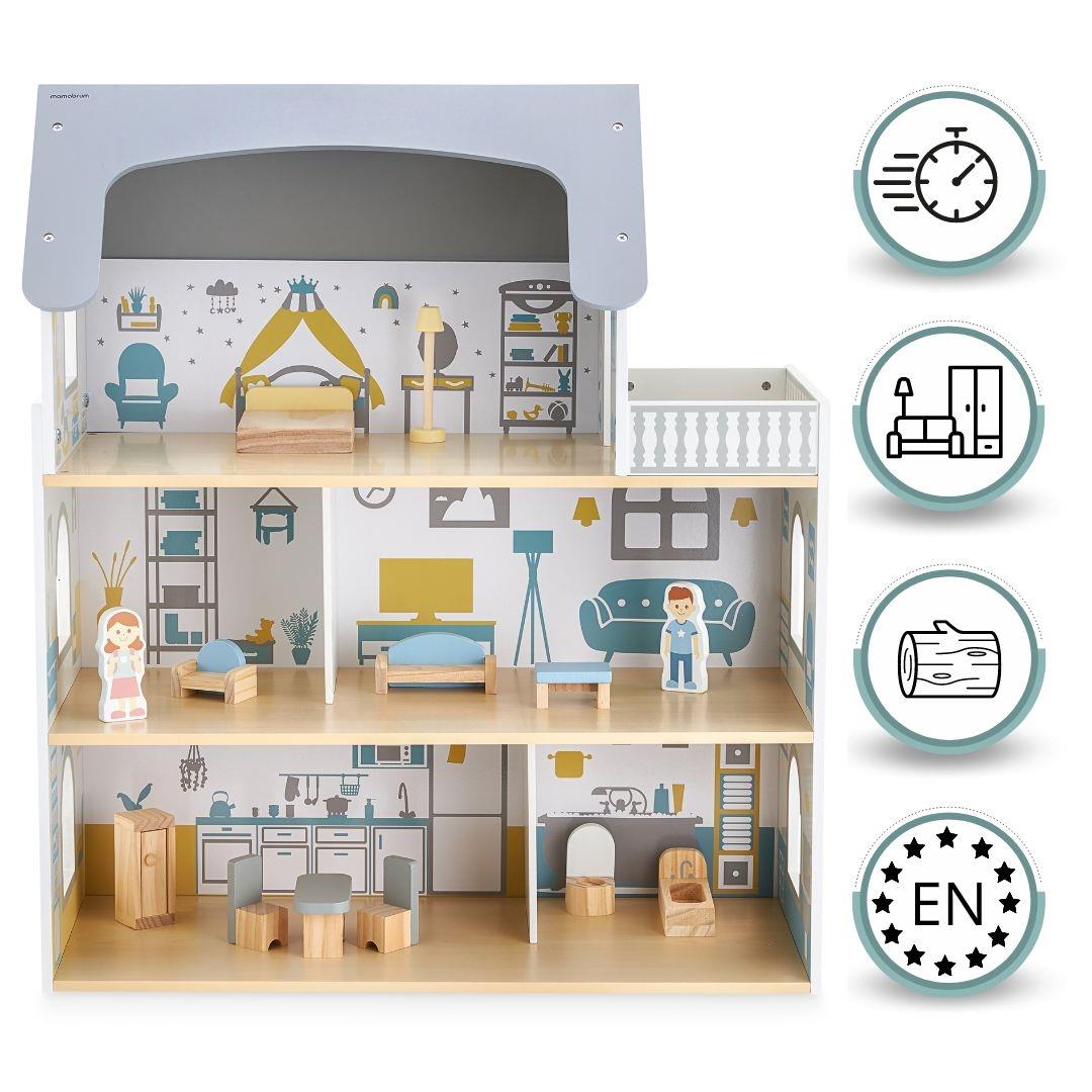 Valge puidust nukumaja koos terrassi ja tarvikutega