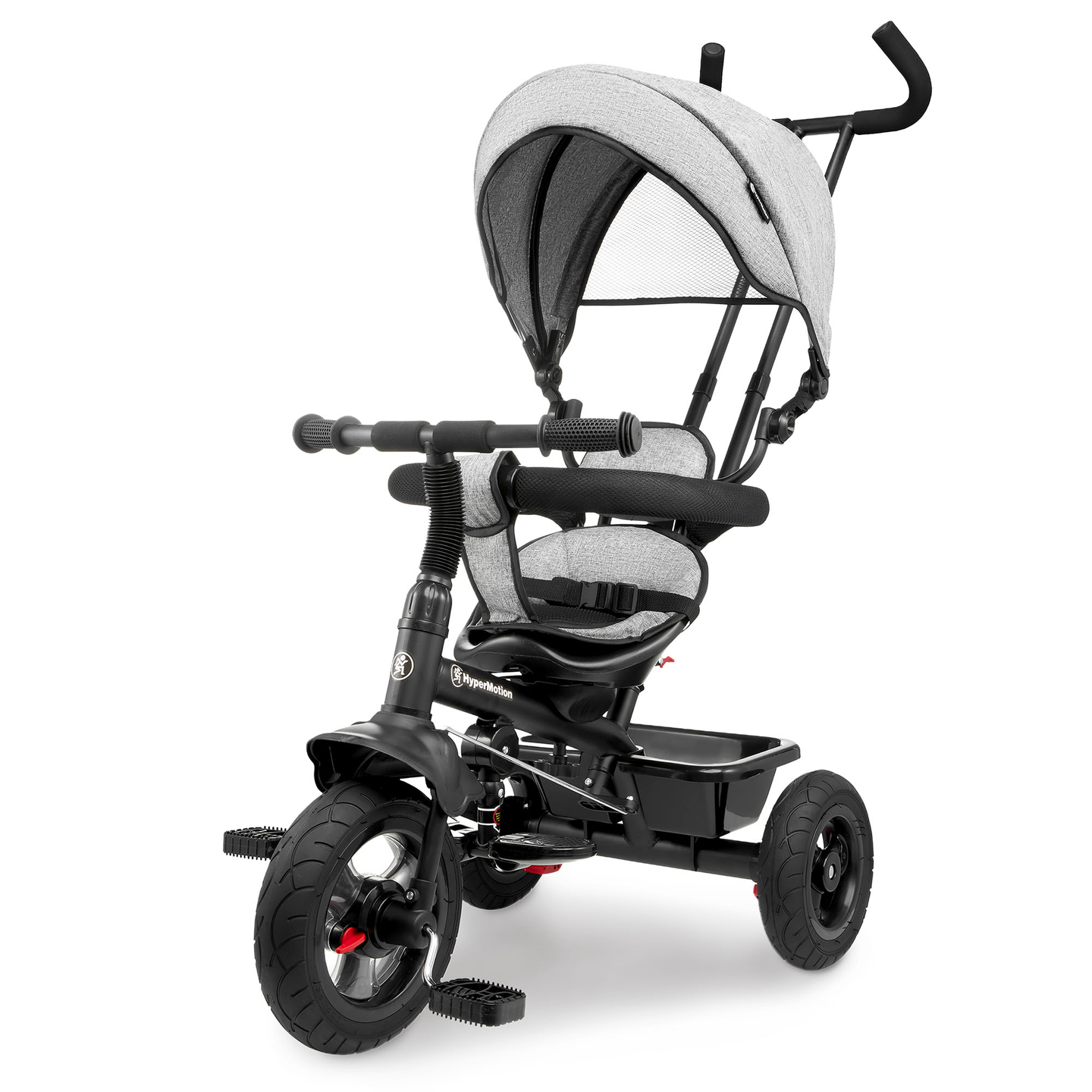 Kolmerattaline jalgratas lastele 1-4 aastat - TOBI FREY - hall värv - pöörlev - pumbatavad rattad + tõukeratas