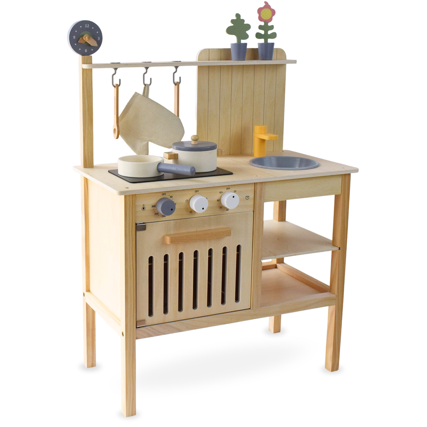 Puidust aiaköök koos aksessuaaridega - naturaalne boho