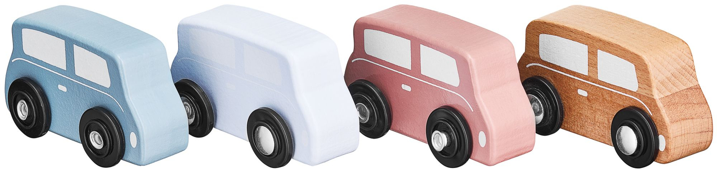 Puidust veoauto haagis koos 4 autoga