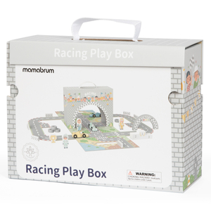 Magnetkohver võidusõiduraja, puidust sõidukite ja teetarvikutega