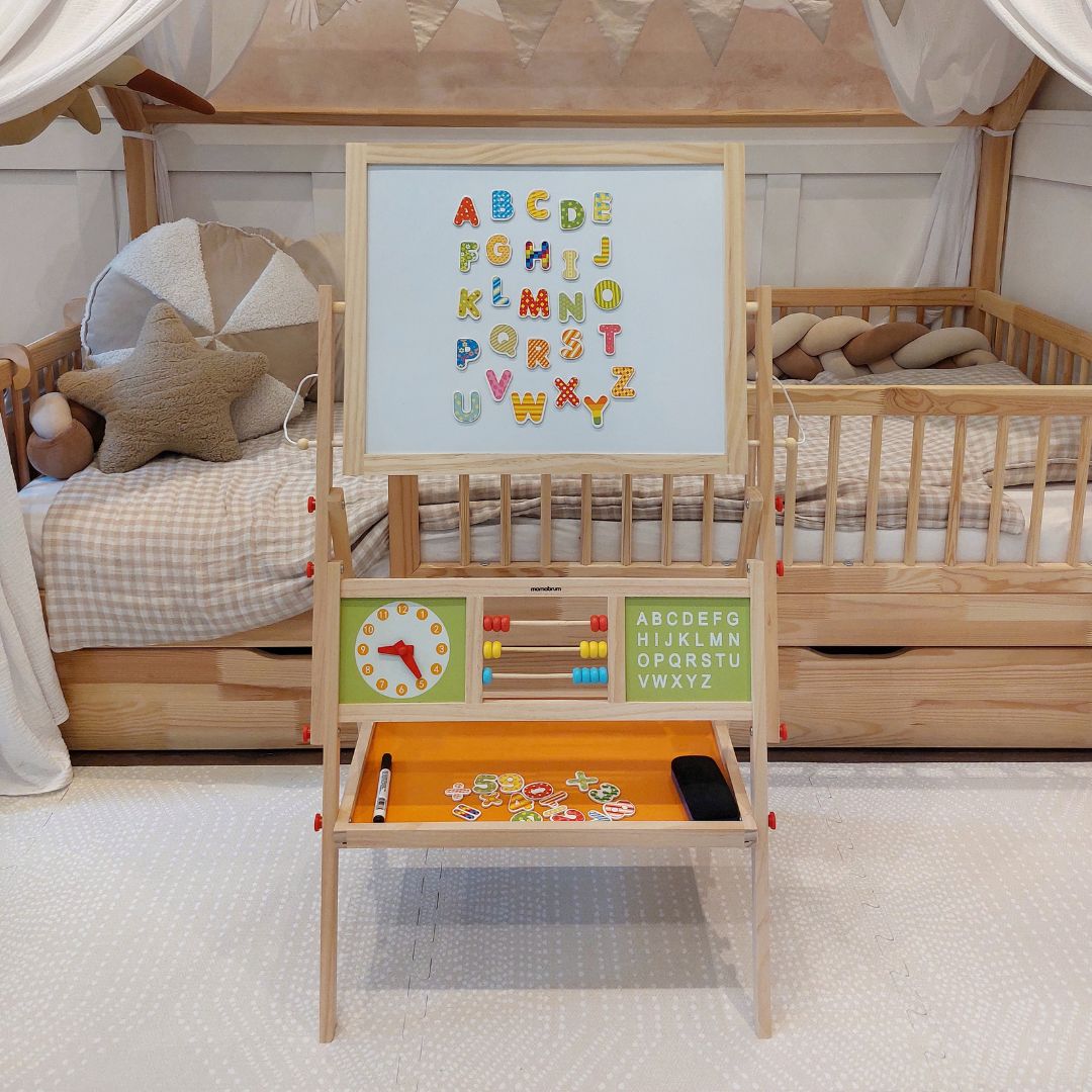 Suur kahepoolne hariduslik tahvel: magnet- ja kriiditahvel - kuivalt kustutatav tahvel, puidust