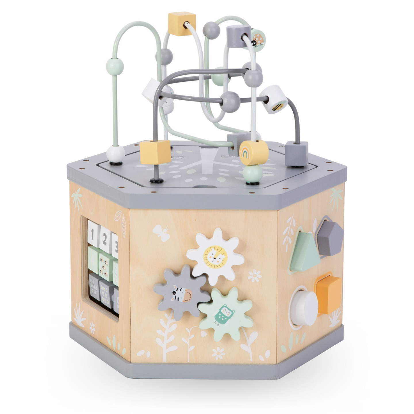 Interaktiivne 7-in-1 puidust hariduslik kuubik - motoriline ring