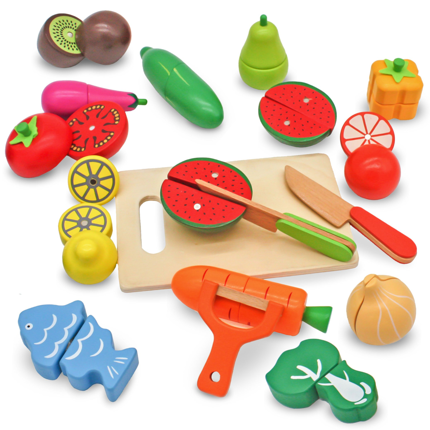 Puidust puu- ja köögiviljad lõikamiseks