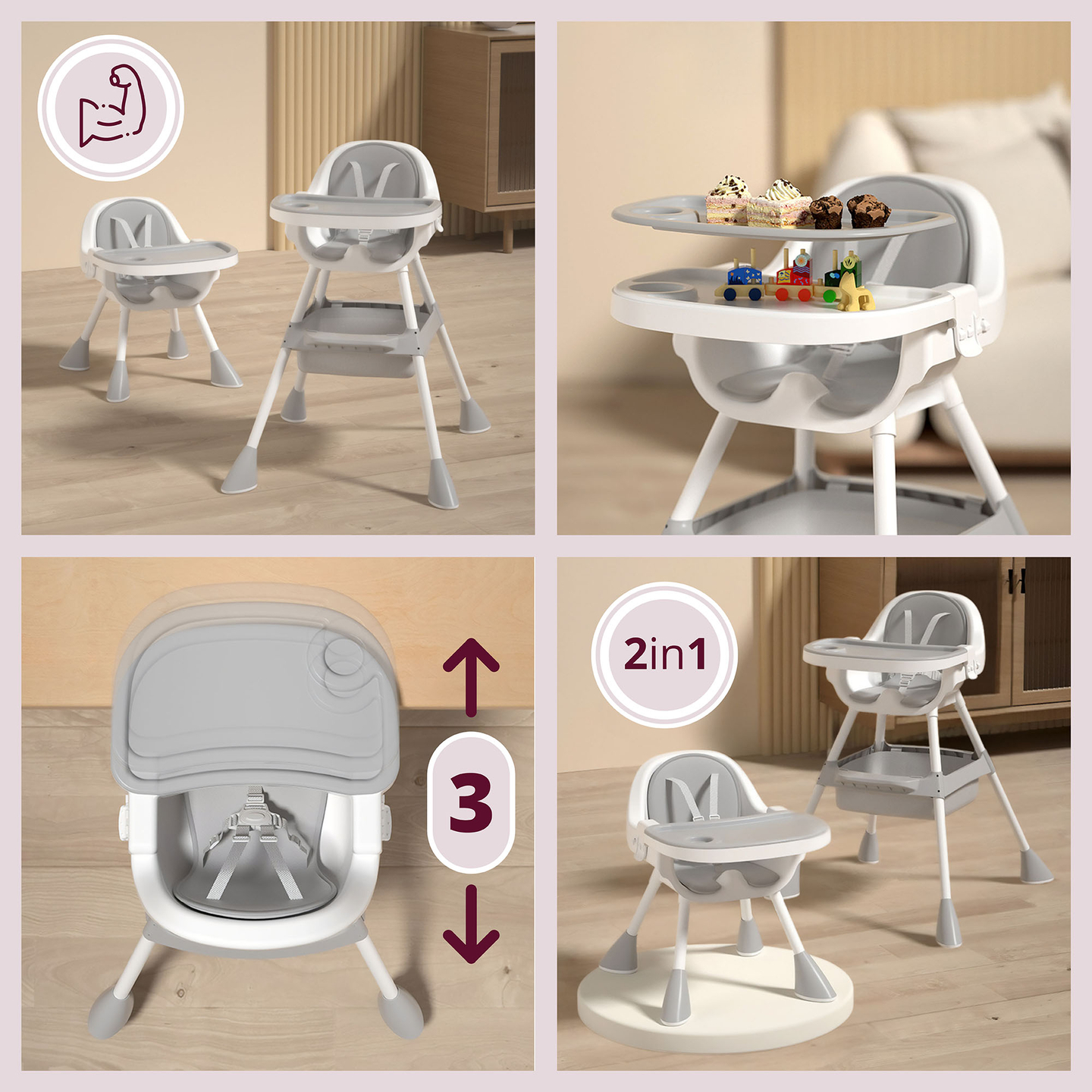 Moby-System Magnolia 2-in-1 reguleeritav tugitool - hall