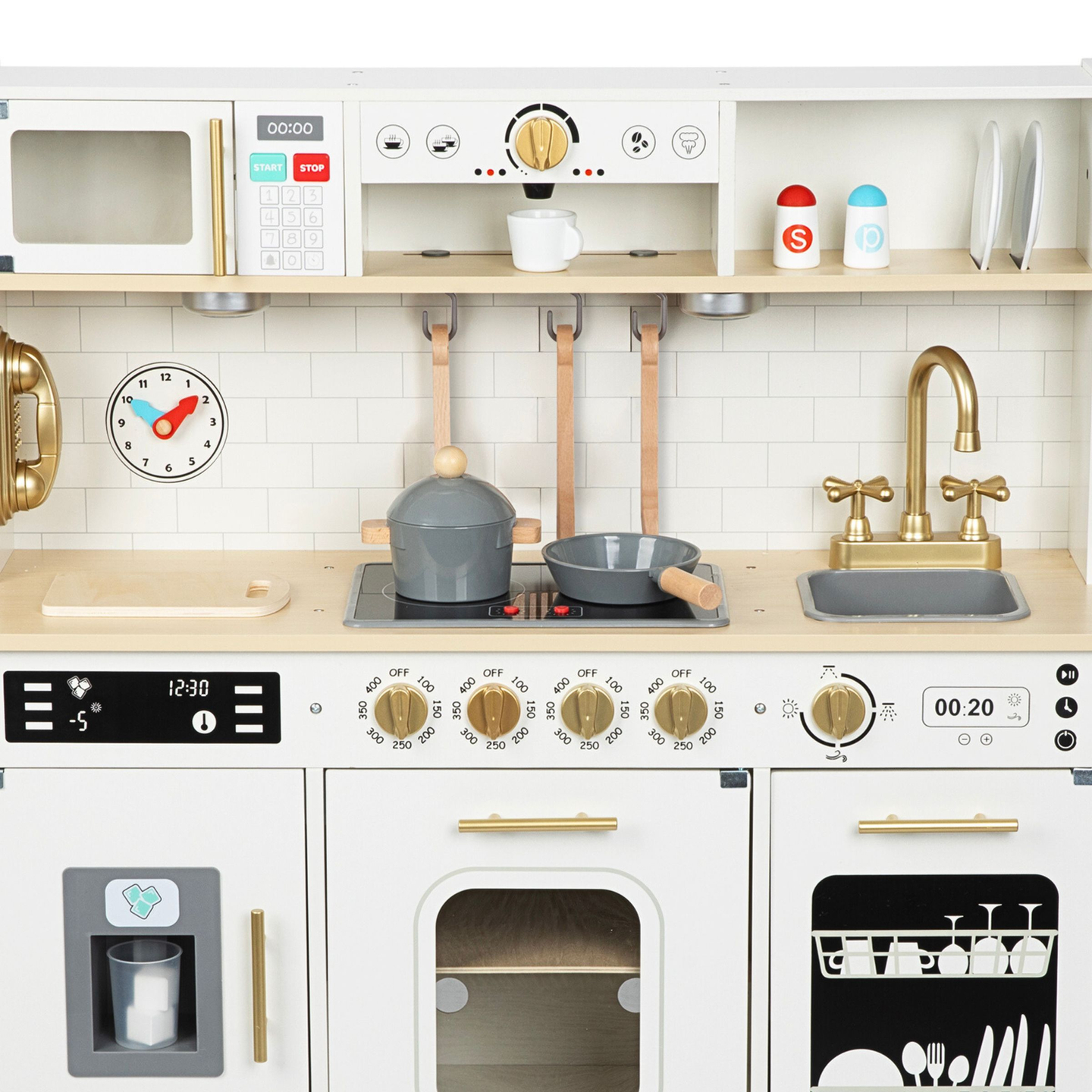 Interaktiivne XXL puidust köök koos tarvikute ja LED valgustusega - kahetasandiline