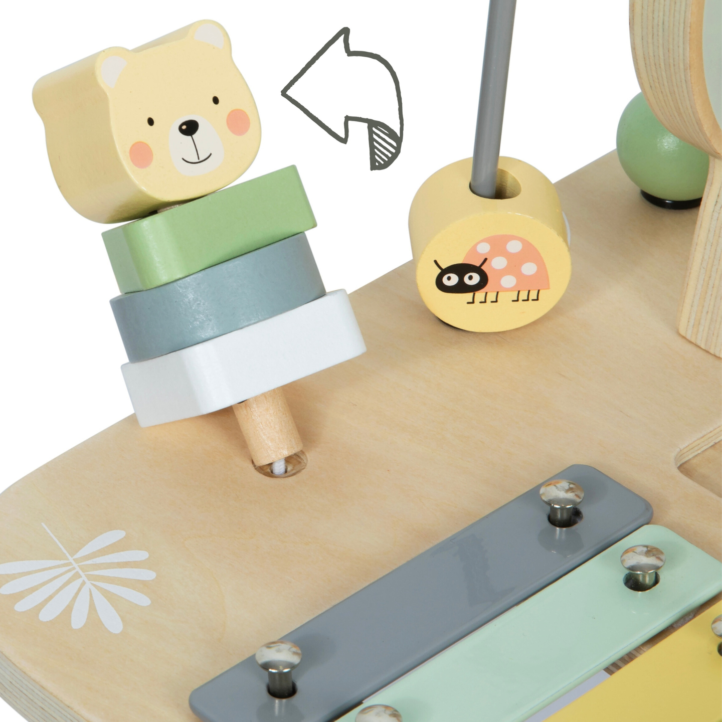 Puidust õpetlik 7-ühes muusikalaud taldrikute ja gongiga – metsik džungel