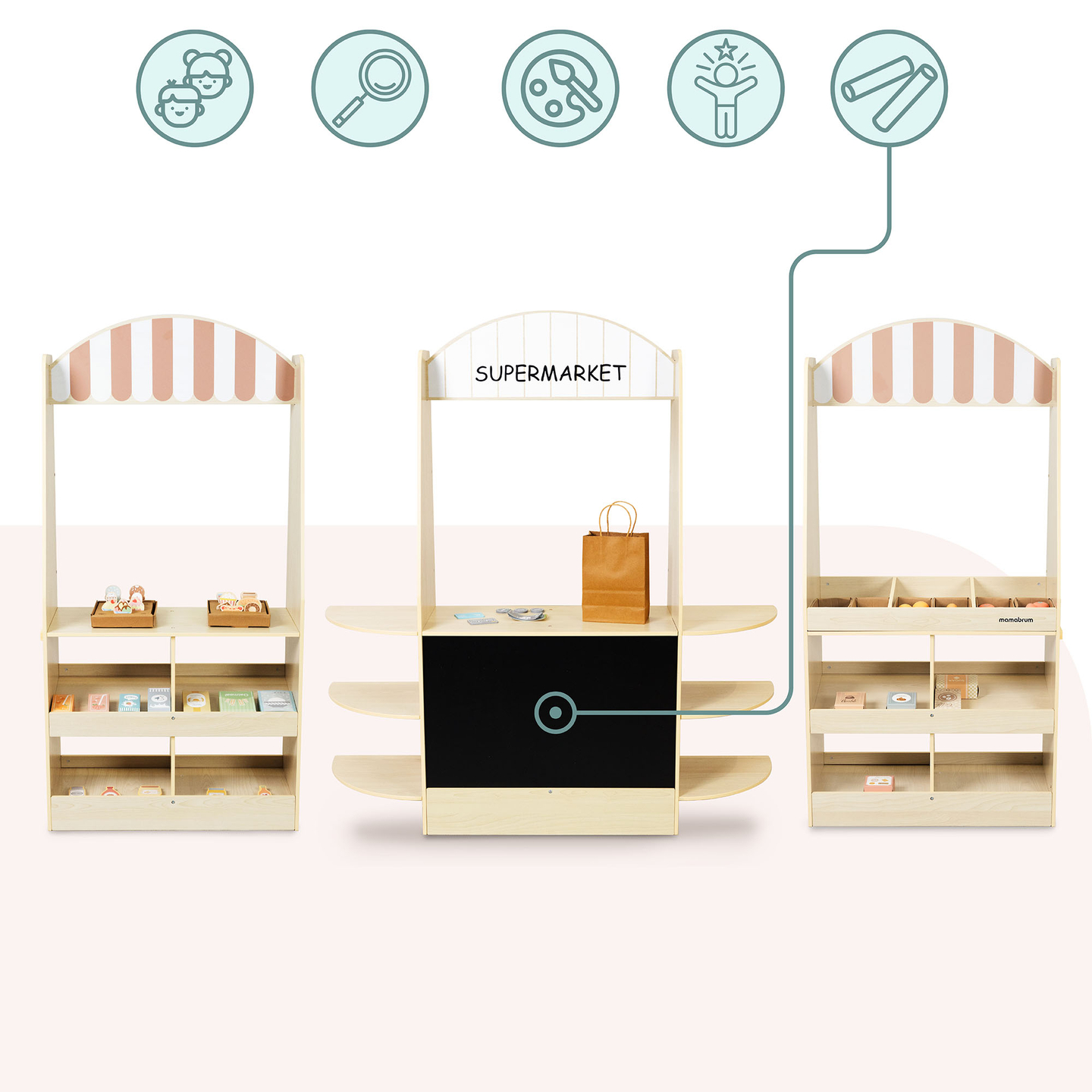 Suur puidust lastepood tahvliga - 91 osa ostlemise rõõmuks!