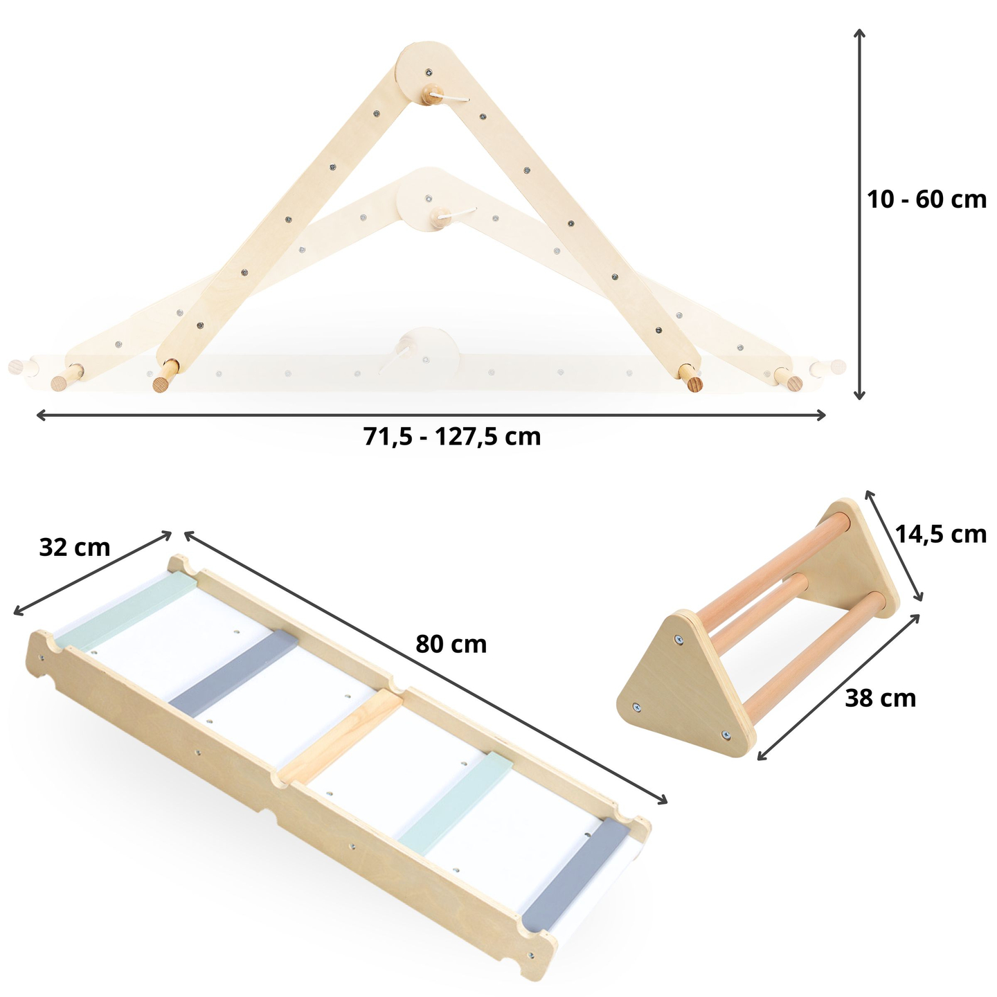 Puidust, omatehtud laste mänguväljak - redel + ronimissein + tasakaalupalk - Pikleri kolmnurk