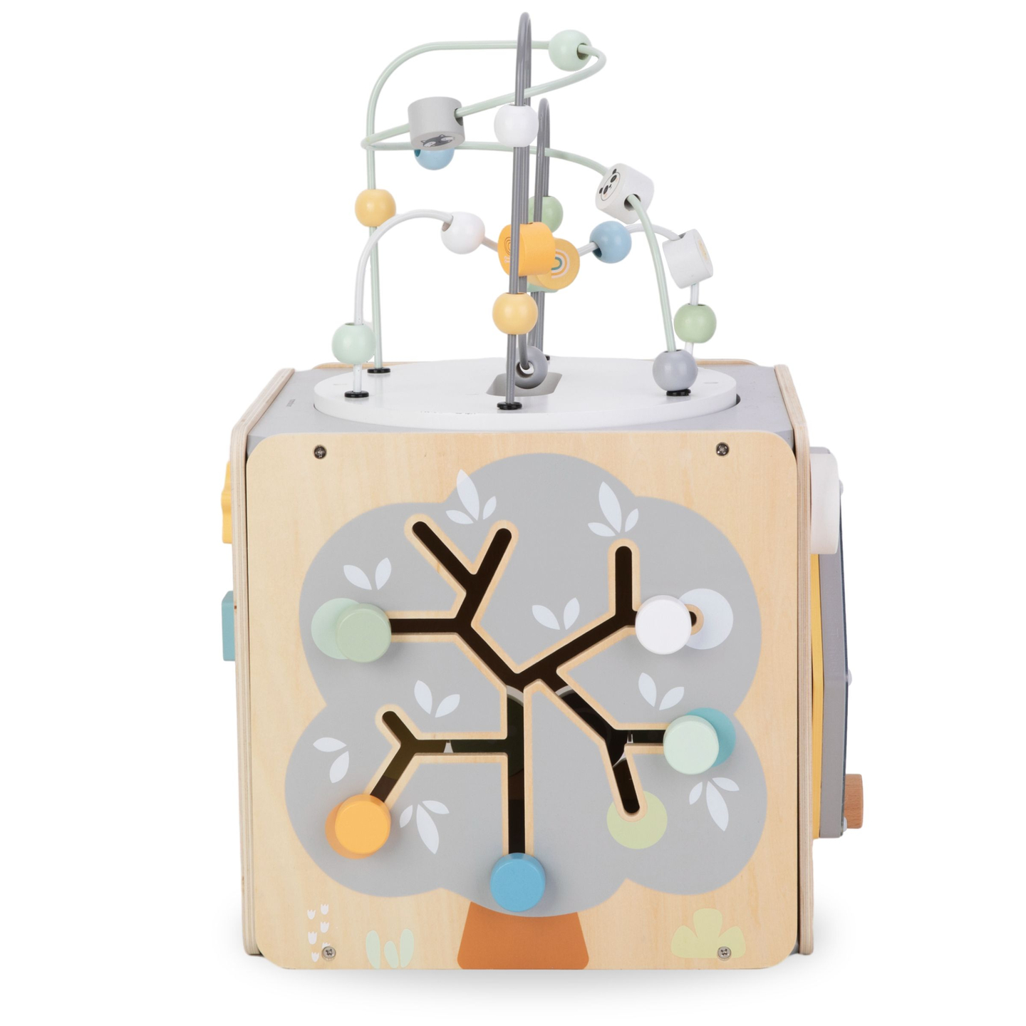 Suur puidust tegevuskuubik koos aasaga - Montessori