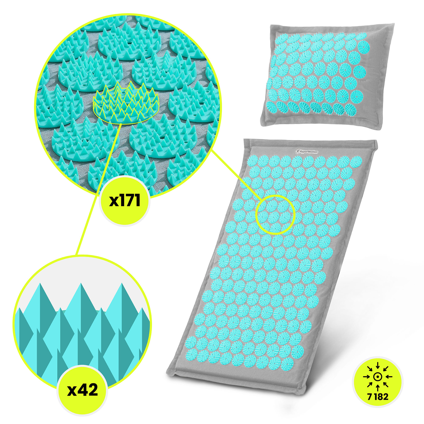 Öko-linane nõelravimatt kookoskiudude ja tatrapadjaga – 68 cm HyperMotion hall-münt