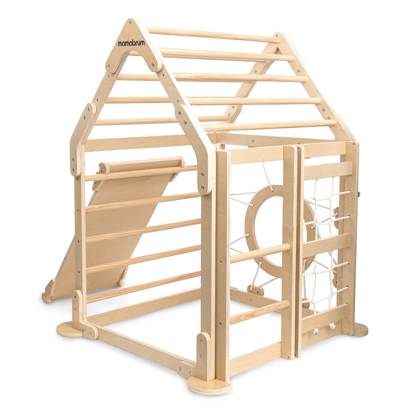 Puidust sisemänguväljak lastele - maja redelitega ja liumäega