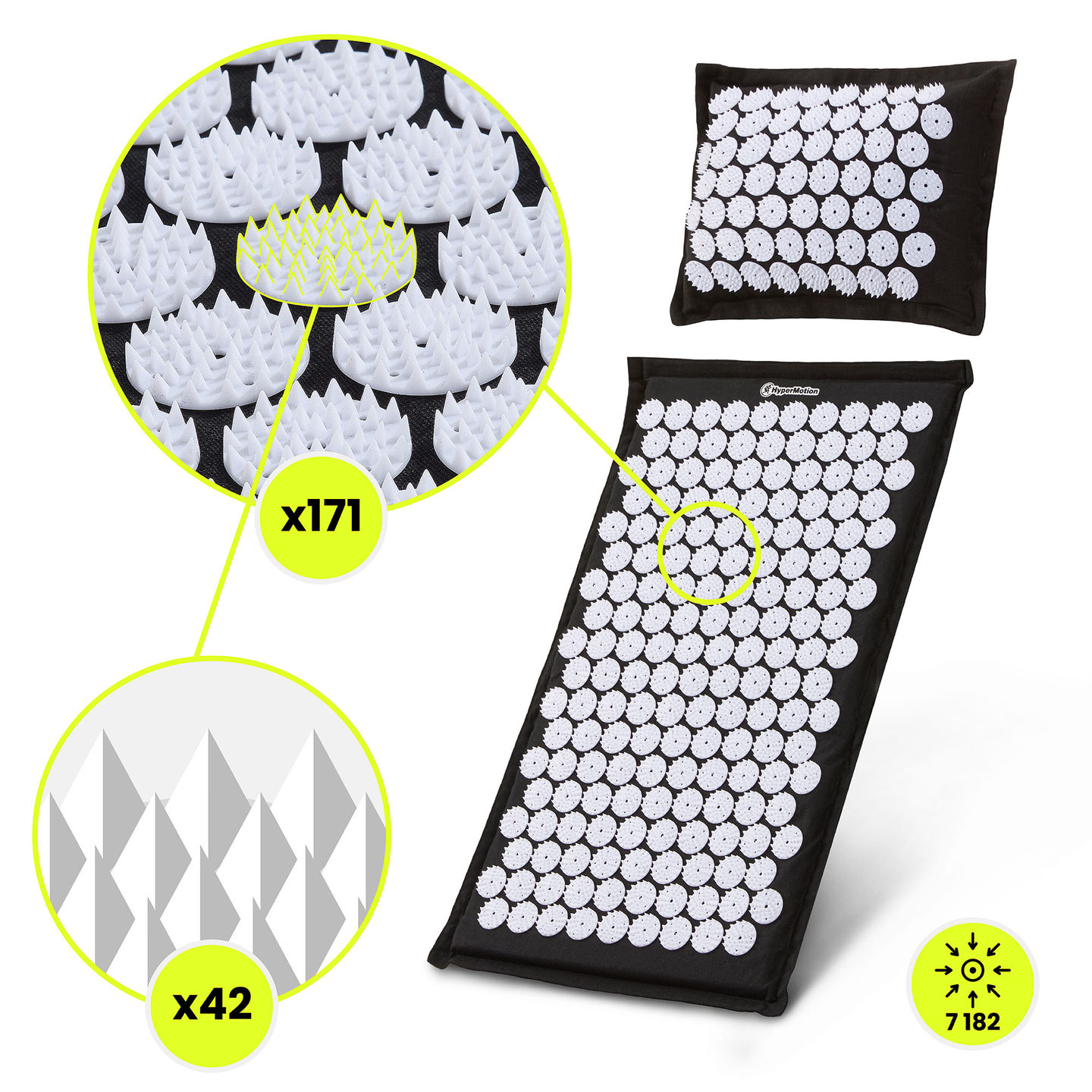 Öko-linane nõelravimatt kookoskiudude ja tatrapadjaga – 68 cm HyperMotion must ja valge