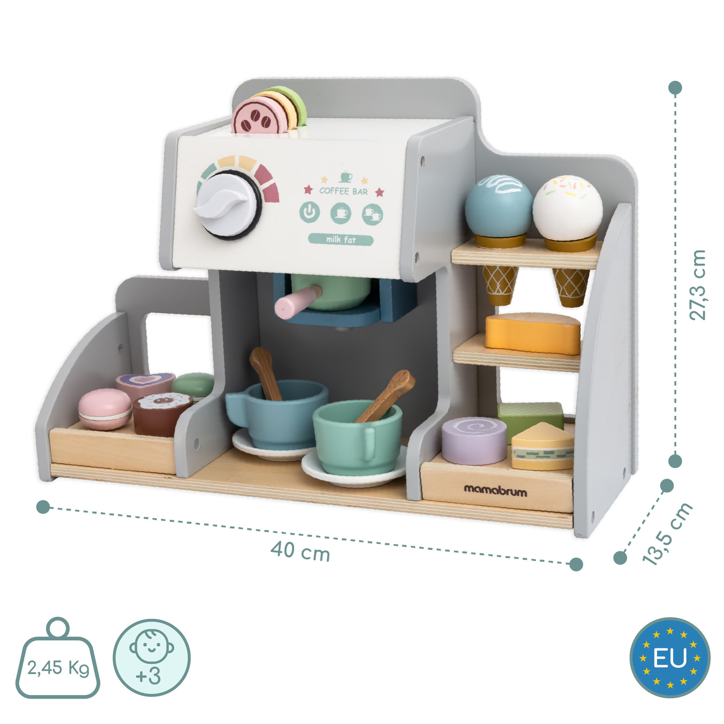 Suur puidust jäätisekohvik koos magnetlaua, kohvimasinaga ning jäätise- ja magustoidukomplektiga - üle 70 tüki!