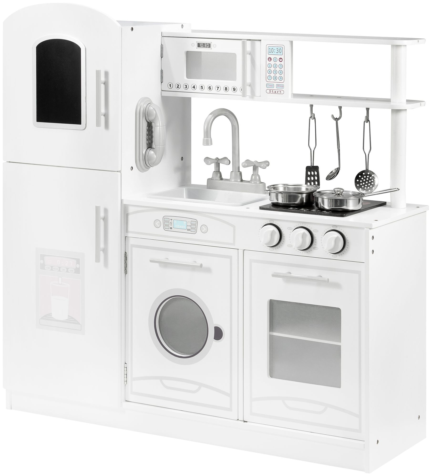 Suured puidust valged köögitarvikud ja esiliin