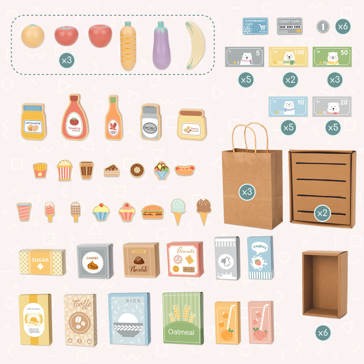 Suur puidust lastepood tahvliga - 91 osa ostlemise rõõmuks!