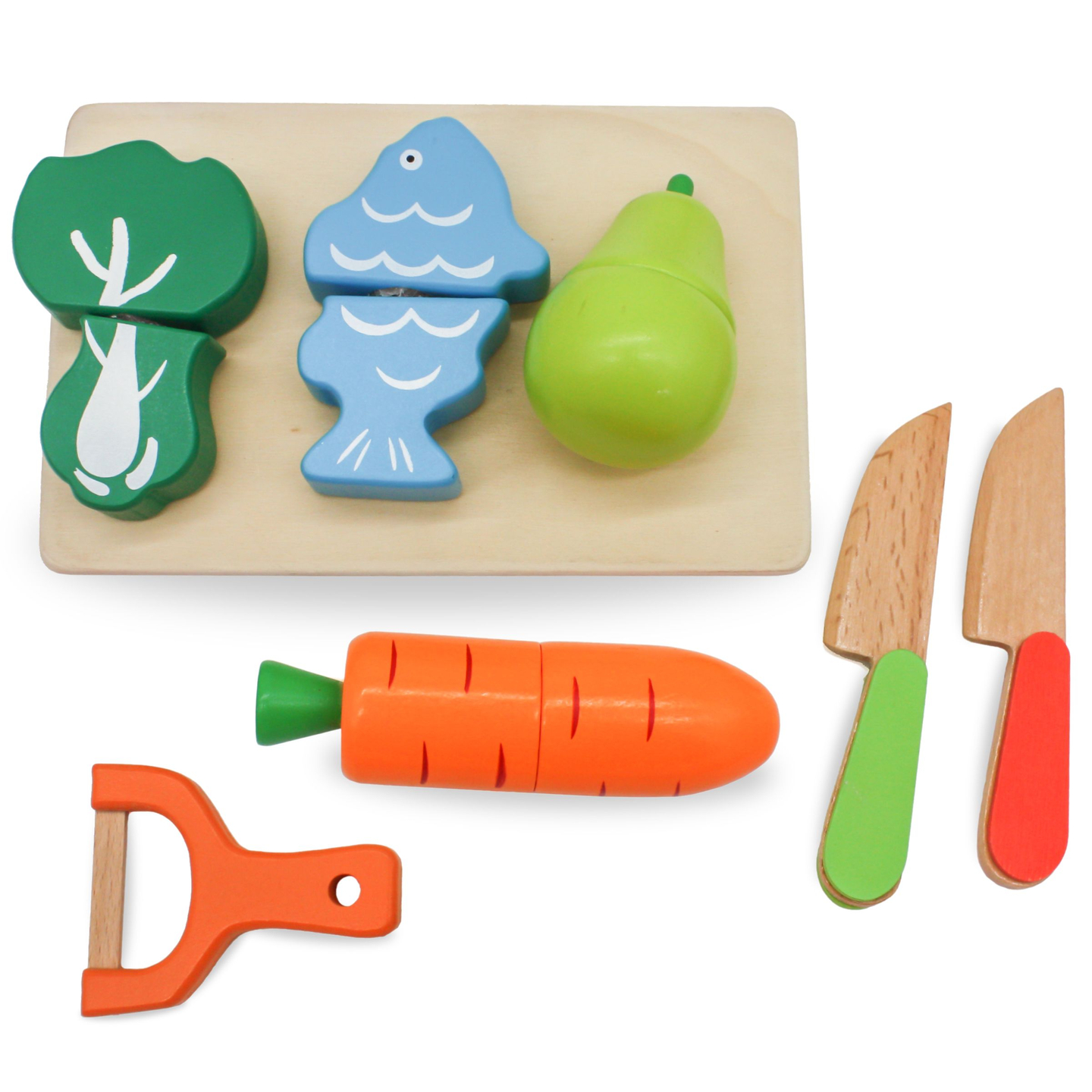 Puidust puu- ja köögiviljad lõikamiseks