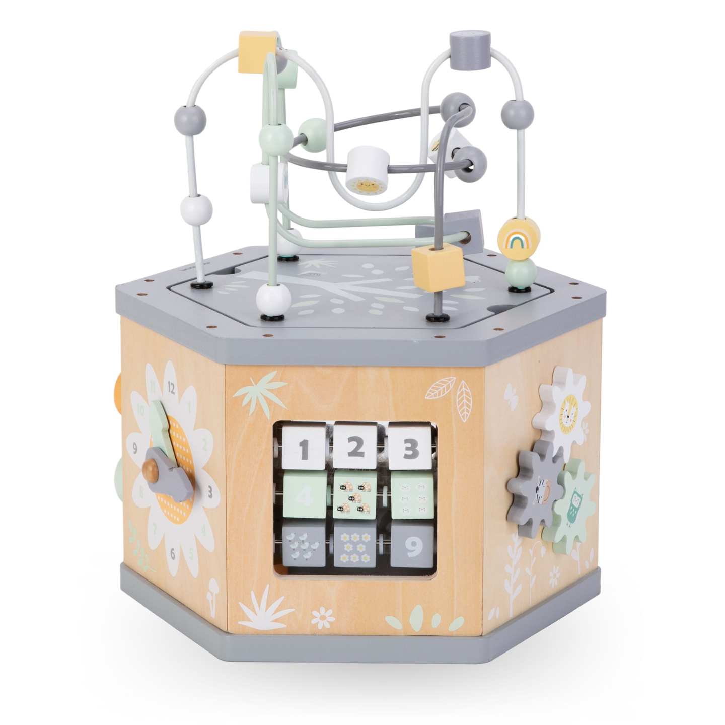 Interaktiivne 7-in-1 puidust hariduslik kuubik - motoriline ring