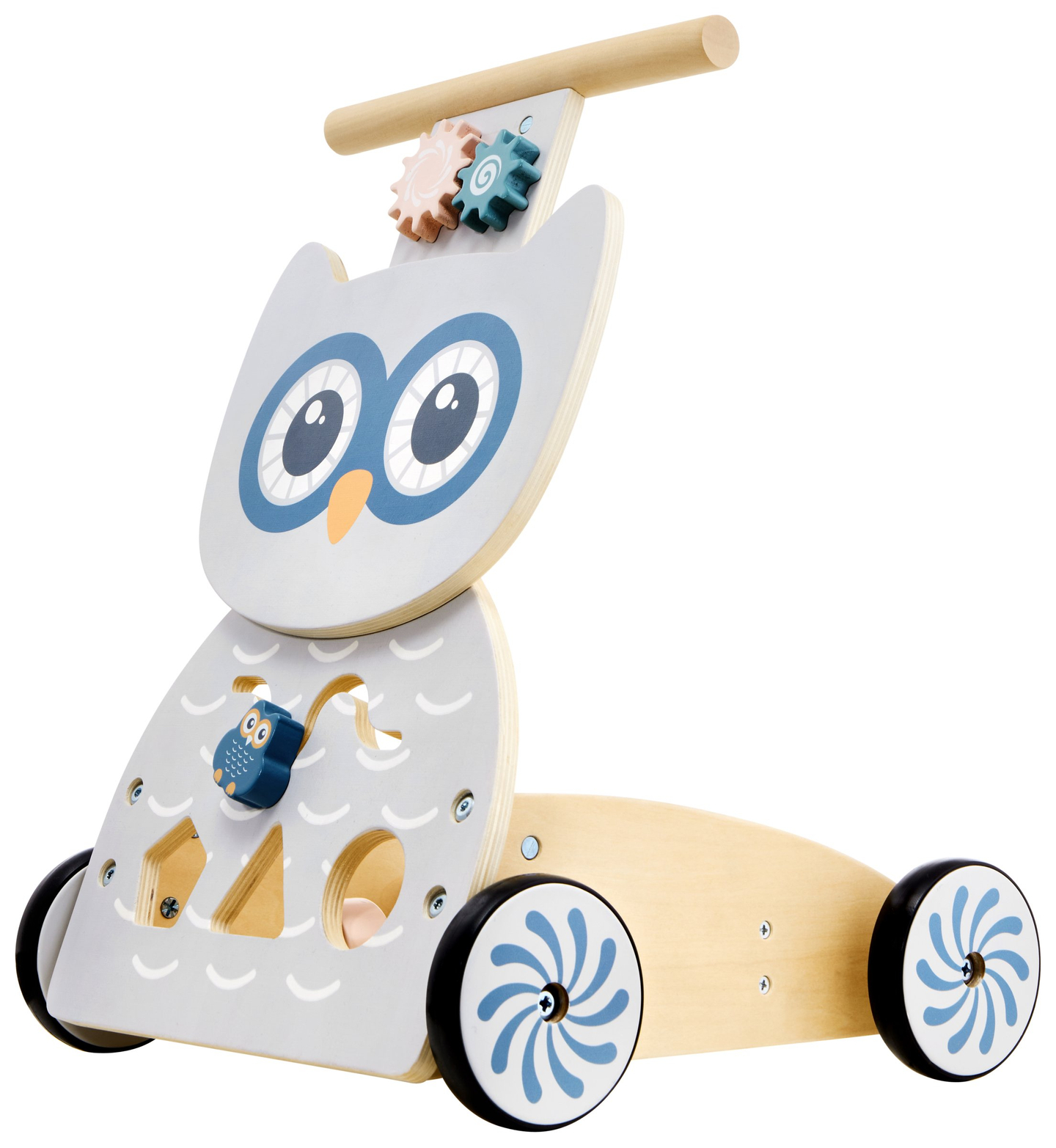 Puidust multifunktsionaalne jalutuskäru - tõuker - klotsidega lapsevanker - Owl