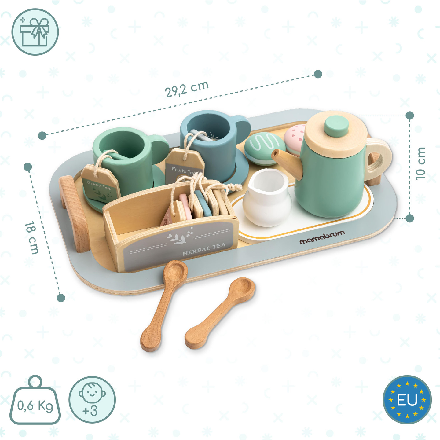 Suur puidust teekomplekt koos kandikuga - 18 toodet