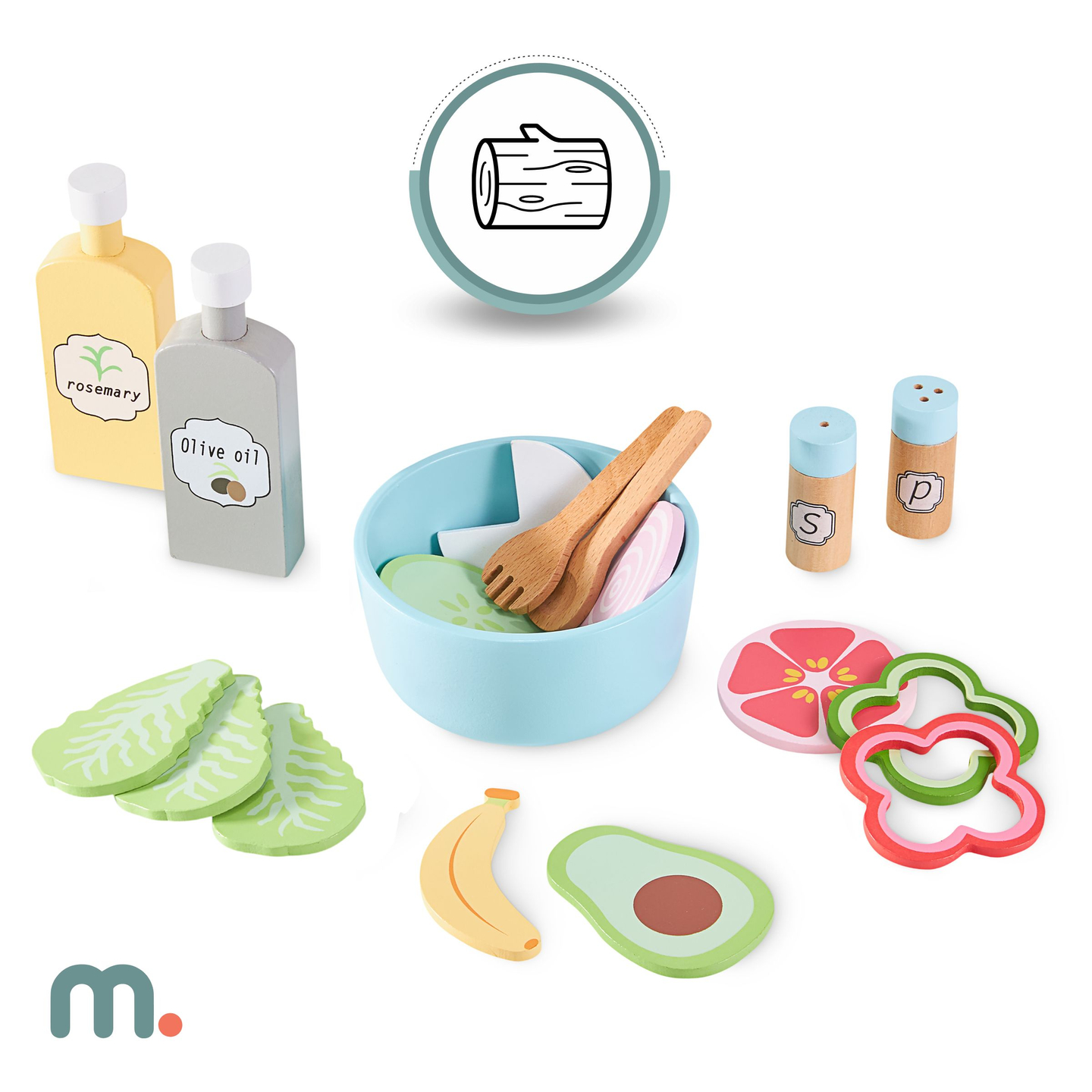 XXXXL suur puidust interaktiivne köök LED-valgustusega, pesumasin, mikrolaineahi, kohvimasin ning puu- ja köögiviljakomplekt - 50 elementi