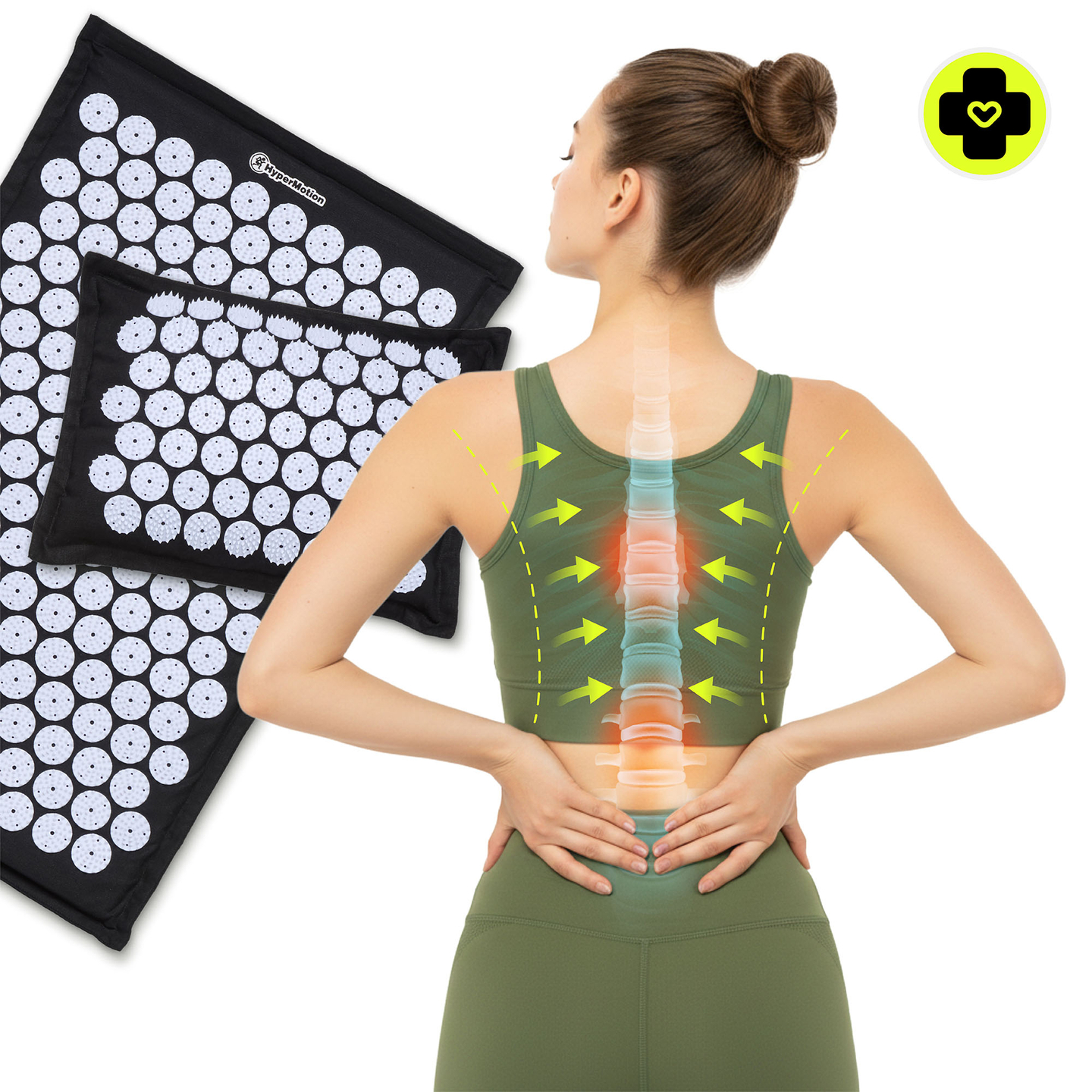 Öko-linane nõelravimatt kookoskiudude ja tatrapadjaga – 68 cm HyperMotion must ja valge