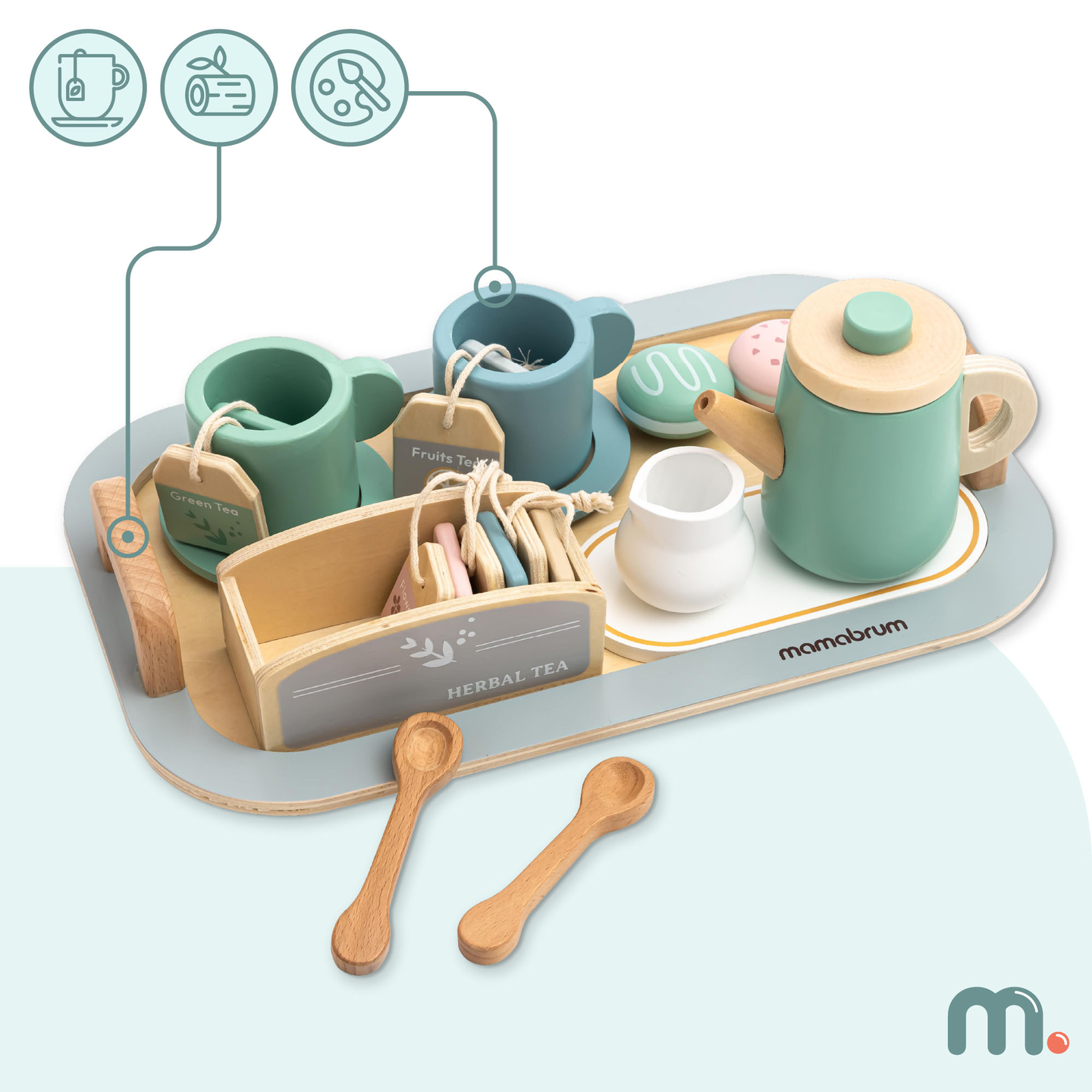 Suur puidust teekomplekt koos kandikuga - 18 toodet