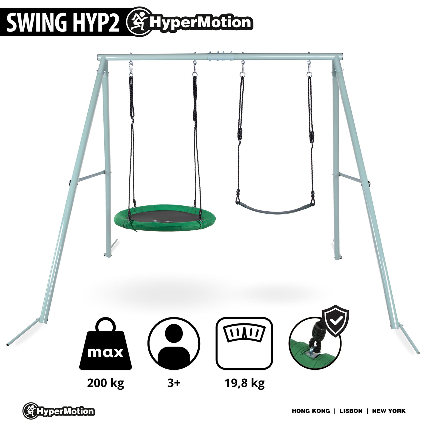 Kahekordne aiakiik raami ja trossidega - iste ja kurepesa