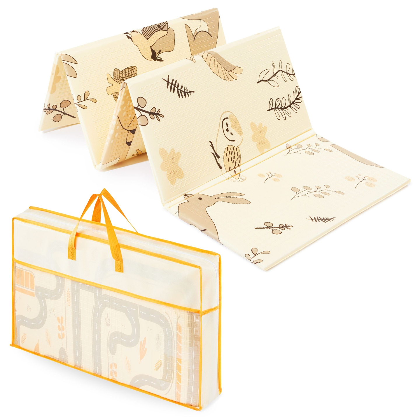 Kahepoolne kokkupandav vahtmatt 180 x 120 x 1 cm - Magic Forest/Autumn Streets - boho