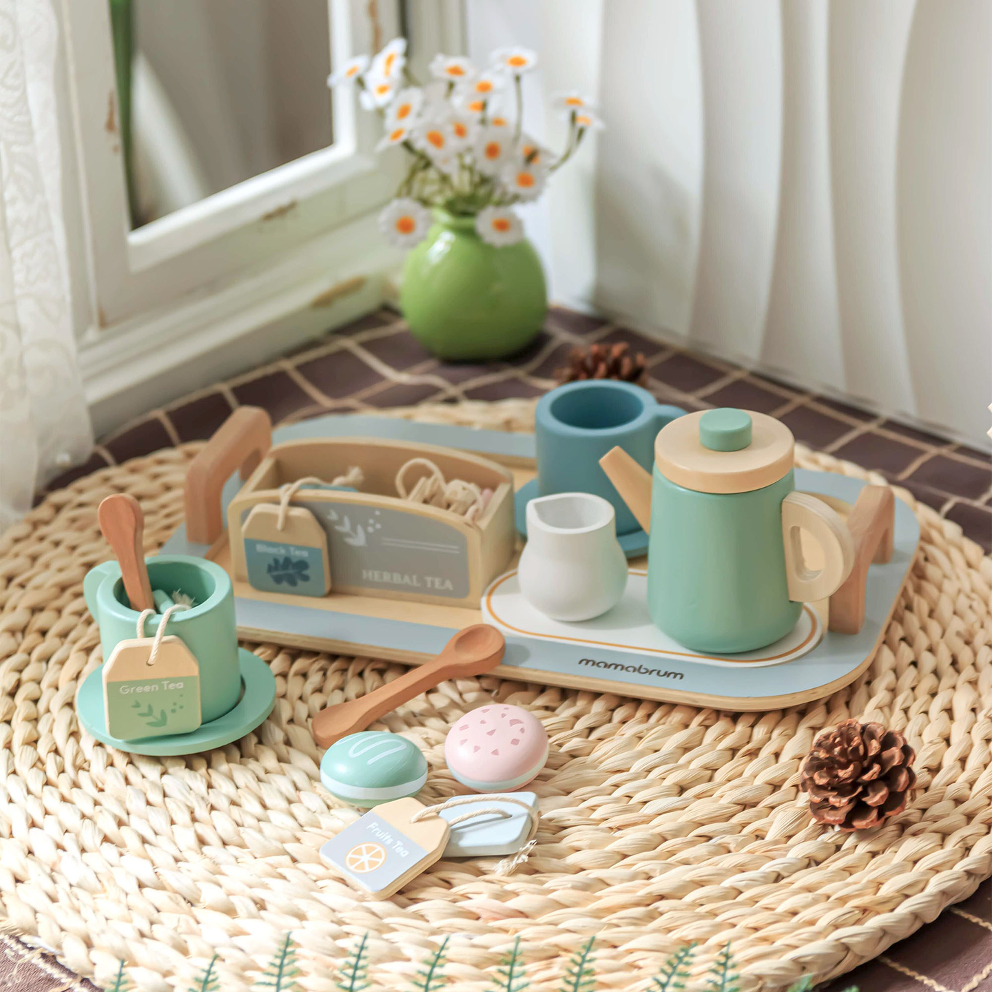 Suur puidust teekomplekt koos kandikuga - 18 toodet