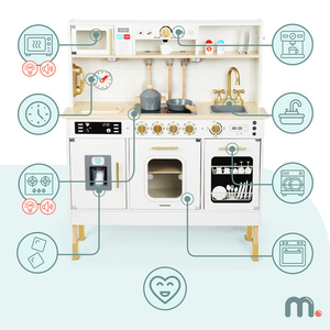 Interaktiivne XXL puidust köök koos tarvikute ja LED valgustusega - kahetasandiline