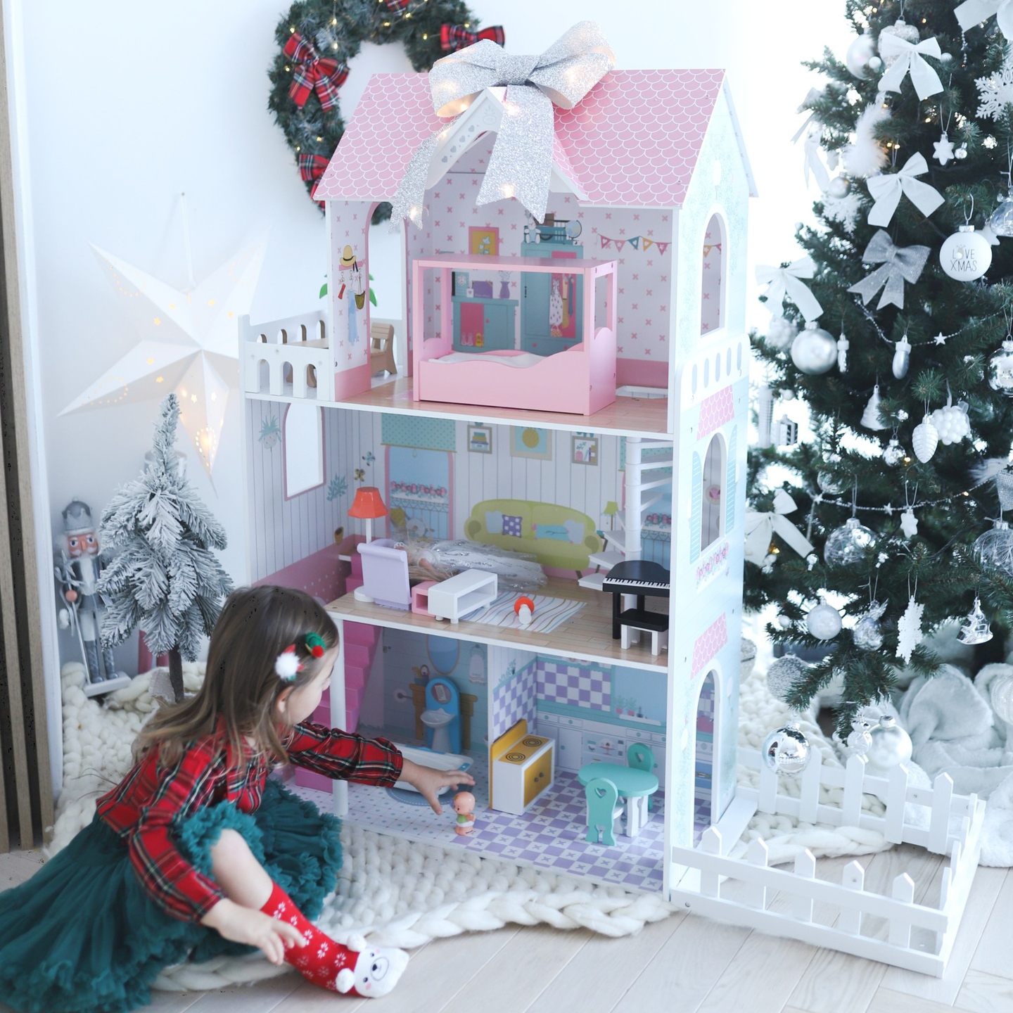 XXL Suurim puidust nukumaja - 123 cm - LED valgustatud - terrass, tarvikud, aed