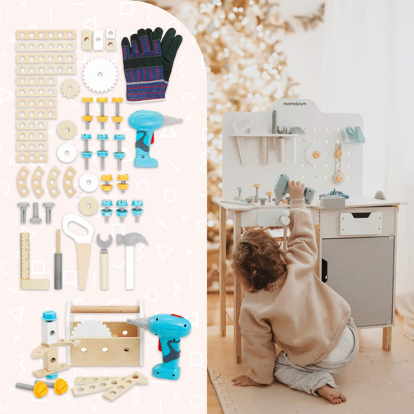 XXL suur puidust töökoda koos tööriistadega - DIY komplekt, 74 elementi