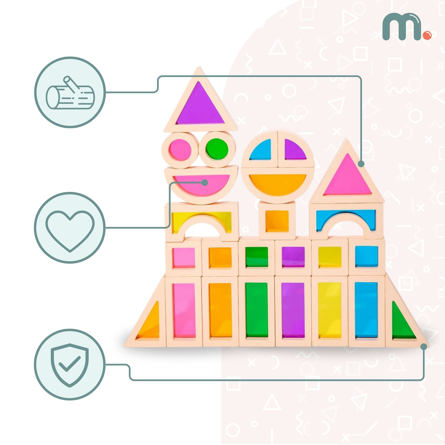 Vikerkaarepuidust klotsid - 25 elementi