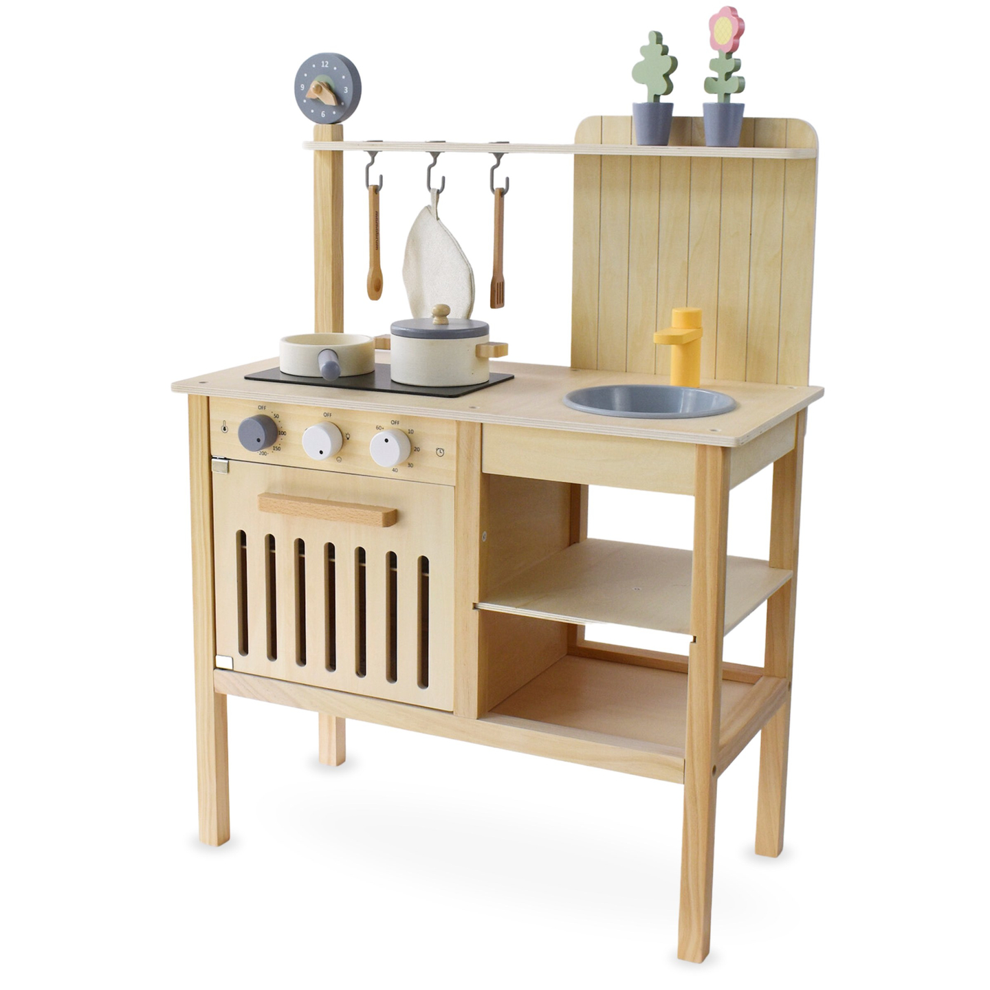 Puidust aiaköök koos aksessuaaridega - naturaalne boho