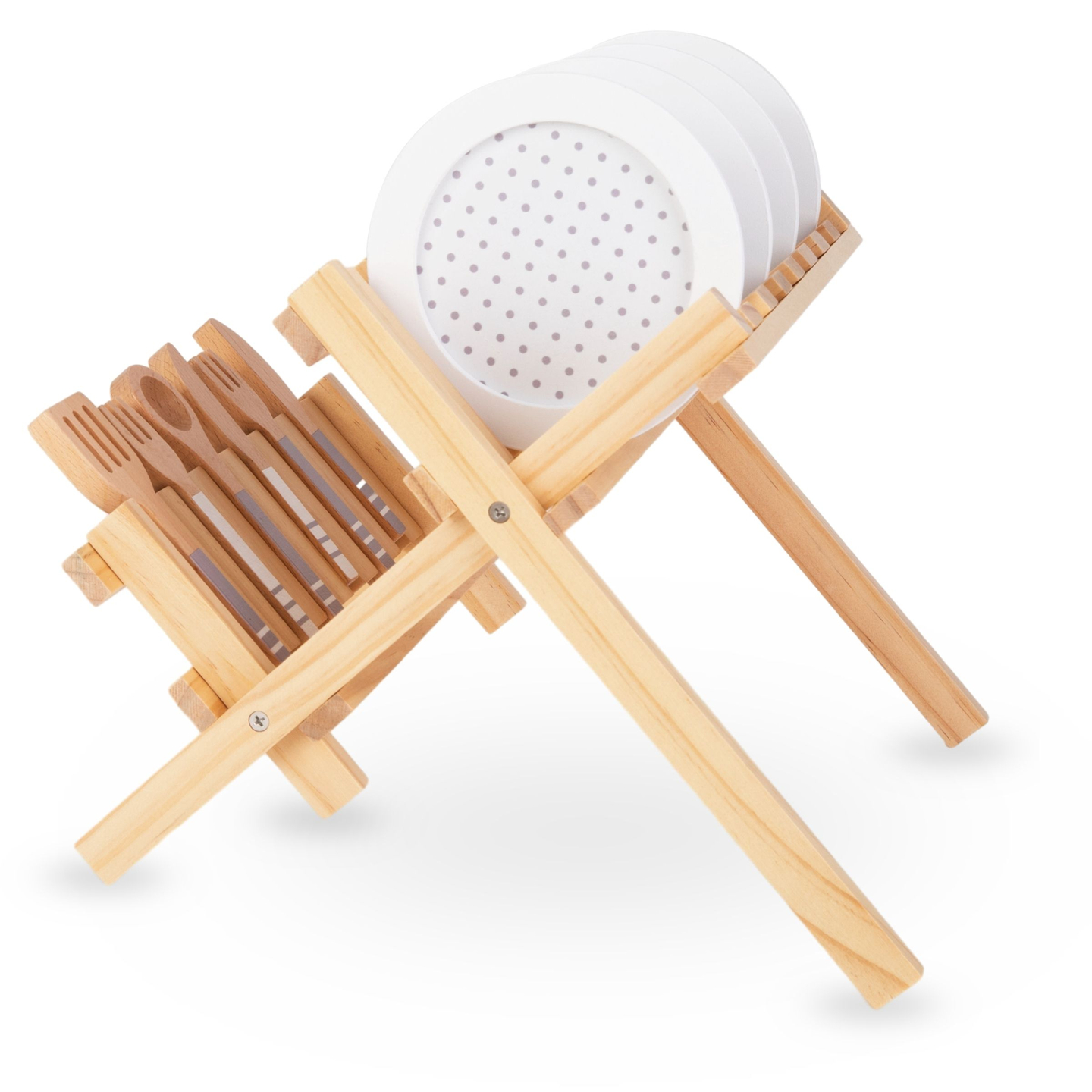 Puidust köögitarvikud koos poti kuivatajaga - komplekt lastele