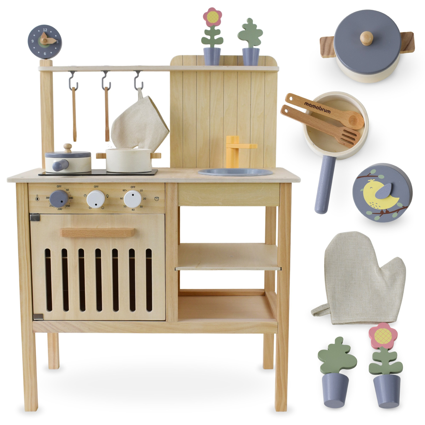 Puidust aiaköök koos aksessuaaridega - naturaalne boho