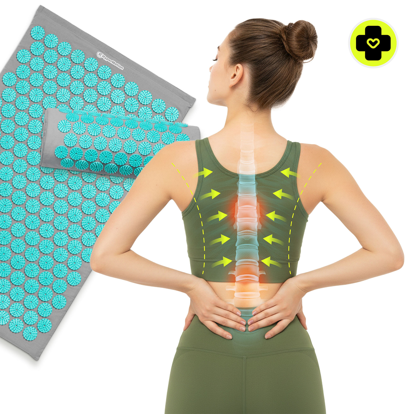 Akupressuurmatt padja ja kattega - 72 cm HyperMotion hall-münt